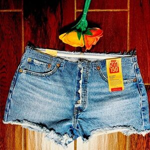 Levi's Classic Blue Frayed Jean Shorts